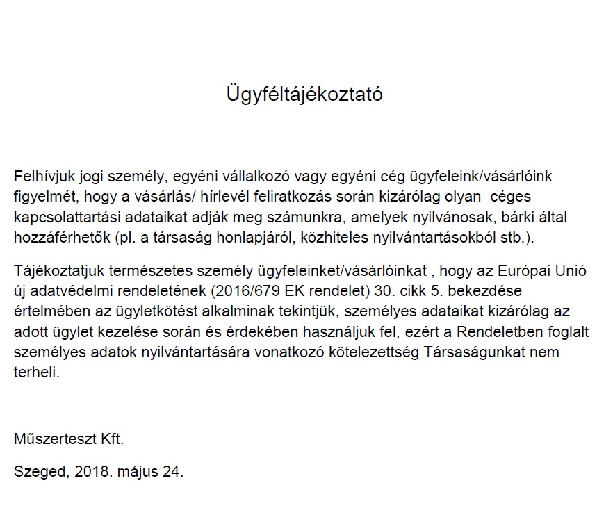 Ügyféltájékoztató